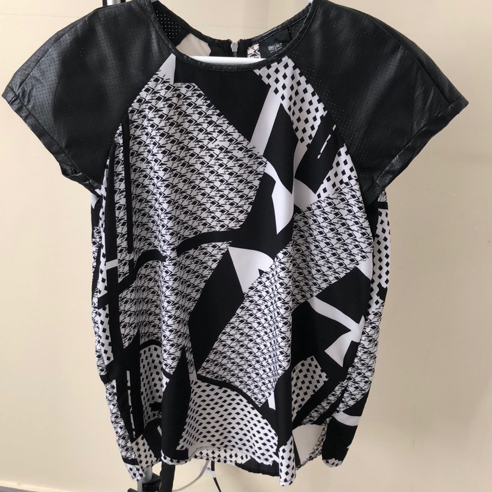 3 for $15—- Black and White Leather sleeve top